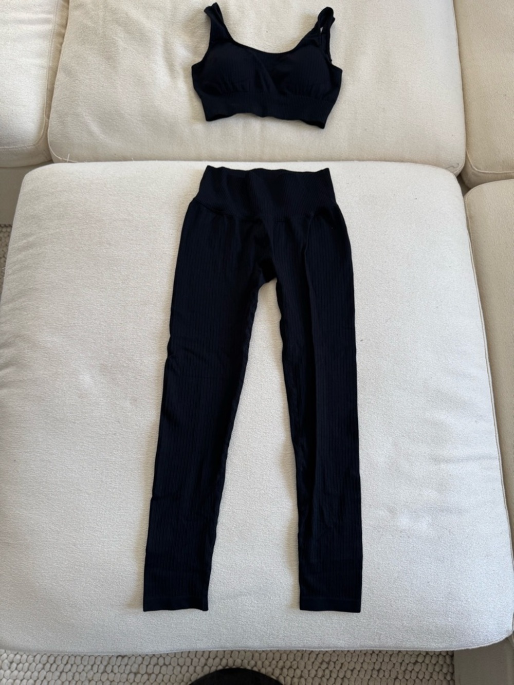 Black Ribbed Seamless Yoga Set Small | 2 Piece Gym Outfit Athleisure - Picture 5 of 8